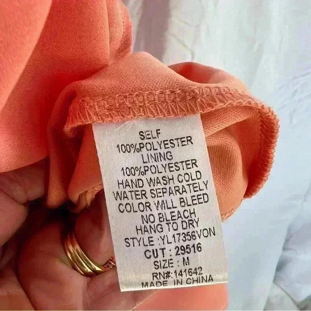 YA Los Angeles coral dress with belt and gold zipper detail. - Picture 4 of 8